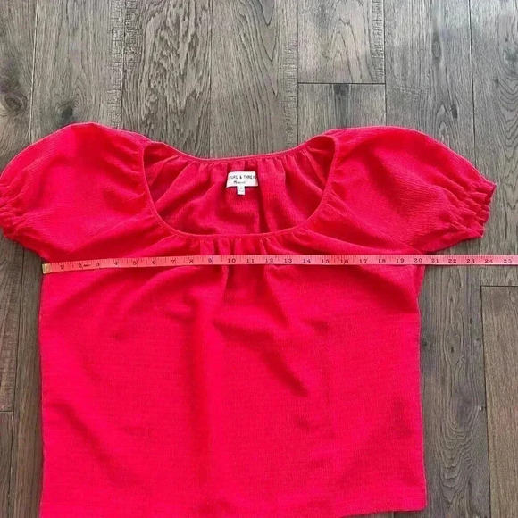 MADEWELL Texture & Thread Peasant Top Puff Sleeve Scoop Neck Shirt Red size XXS - Picture 8 of 11